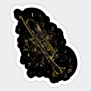 Trumpet instrument with musical notes Sticker